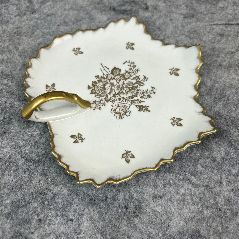 Vintage Royal Limoges France Candy Dish Plate Porcelain‎ With Gold Floral Trim